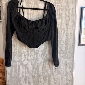 White Fox Boutique Black Corset Long Sleeve Mesh Top
